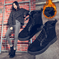 BOMINA新款系带加绒女英伦风粉色平底学生韩版百搭粗跟单靴子