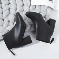 BOMINA粗跟女英伦风裸靴子女士拉链韩版百搭加绒女靴冬季女鞋