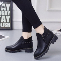 BOMINA新款韩版2021女秋冬单靴侧拉链高跟靴子粗跟女靴铆钉女