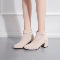 BOMINA网红短靴女2021保暖高跟鞋粗跟韩版百搭原宿风时尚单靴短筒裸靴子