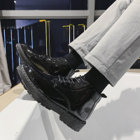 秋季真皮黑色高帮运动皮鞋英伦ins港风工装潮鞋帅气百搭马丁靴男