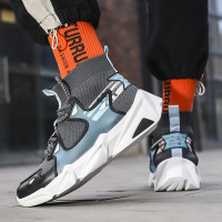 春秋高帮男鞋2021飞织潮流新款透气布洛克鞋休闲袜子老爹韩版网鞋