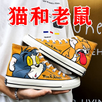 秋秋季男鞋初中学生猫和老鼠可爱高帮鞋加绒棉鞋青少年运动鞋