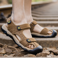 大码凉鞋男包头45真皮46加肥48码加大号47男士2021新款休闲沙滩鞋