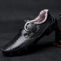 秋秋季特大码男鞋45真皮加绒保暖豆豆鞋休闲46鳄鱼纹加大号47牛皮鞋