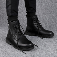 秋秋季机车马丁靴男加绒特大码45真皮休闲拉链潮46中帮皮靴47