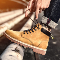秋冬季潮流百搭中帮男士大黄工装鞋子情侣雪地短靴子马丁靴男高帮