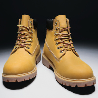 大码男鞋2021年秋冬季中高帮工装大黄靴子真皮情侣英伦风马丁靴男