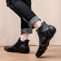 侧拉链短靴男高帮豆豆皮鞋男秋冬季加绒保暖大码45真皮休闲棉鞋46