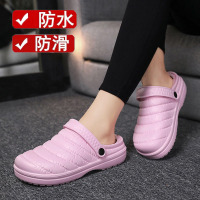 包头加绒半拖鞋女防水防滑外穿秋冬季无后跟孕妇棉鞋室内居家棉拖