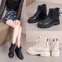 马丁靴女秋冬季短筒2021年新款英伦风后拉链百搭时尚春秋单靴短靴