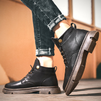 高帮皮鞋男2021新款秋冬季男鞋百搭男士休闲工装马丁靴男懒人潮鞋