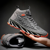 45大码男鞋46刀锋飞织运动休闲跑步中高帮潮鞋加绒保暖棉鞋秋冬季