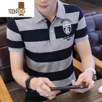 YANXU夏季条纹polo衫男士牌薄款翻领短袖t恤新款修身商务休闲半袖