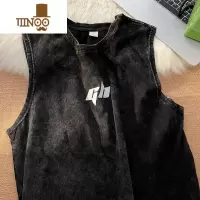 YANXUins高街复古水洗坎肩运动背心男潮牌街头嘻哈宽松hiphop无袖T恤衫