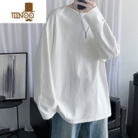 YANXU长袖t恤男士百搭宽松休闲纯色上衣内搭大码圆领打底衫