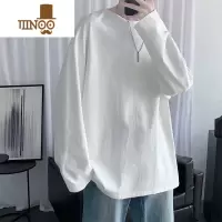YANXU长袖t恤男士百搭宽松休闲纯色上衣内搭大码圆领打底衫
