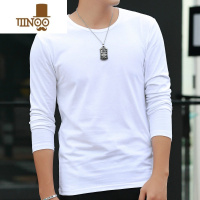 YANXU2023男士长袖T恤圆领纯色内搭打底衫潮流宽松白色上衣服