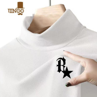 YANXU轻熟风男装德绒半高领秋季内搭印花长袖t恤感韩系男士打底衫