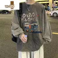 YANXU美式水洗复古T恤男士2023新款男生长袖宽松休闲上衣服