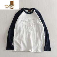 YANXU插肩撞色秋季长袖t恤男设计感小众打底衫休闲字母印花潮