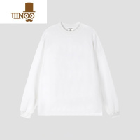 YANXU280G长袖t恤男士美式款纯色内搭宽松卫衣白色打底衫