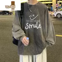 YANXU水洗做旧长袖t恤男ins潮牌港风休闲打底衫oversize小众设计感卫衣