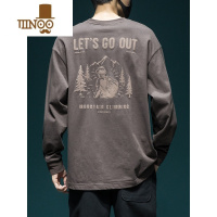 YANXU美式复古长袖T恤男秋季潮流男装内搭上衣胖子宽松大码打底衫