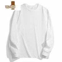 YANXU长袖t恤男280g圆领宽松咖啡色落肩体恤复古打底衫秋季款