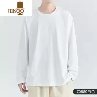 YANXU内搭长袖圆领T恤男士新款上衣潮牌休闲体恤白色打底衫