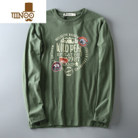 YANXU秋季新款男士圆领长袖T恤趣味印花水洗磨毛舒适休闲百搭T恤打底潮