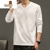 YANXU男士长袖t恤V领纯色上衣服体桖情侣装打底衫秋季男装潮流秋衣