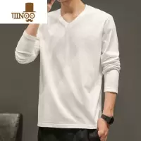 YANXU男士长袖t恤V领纯色上衣服体桖情侣装打底衫秋季男装潮流秋衣