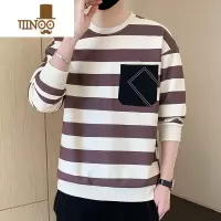 YANXU条纹长袖t恤男潮牌宽松休闲上衣打底衫男士设计感圆领卫衣