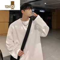 YANXU白色长袖t恤男士秋季潮流宽松打底衫美式复古潮牌套头上衣服