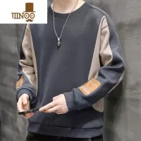 YANXU秋季复古长袖t恤男卫衣宽松大码运动外穿春季休闲美式拼接上衣服