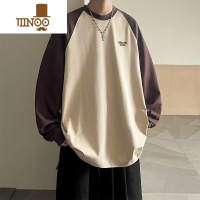 YANXU撞色拼接插肩长袖t恤男秋季潮牌宽松大码衣服内搭打底衫