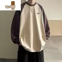 YANXU撞色拼接插肩长袖t恤男秋季潮牌宽松大码衣服内搭打底衫