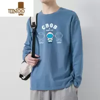YANXU长袖T恤男士百搭圆领套头汗衫青少年潮牌印花长T运动上衣