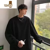 YANXU纯色男士长袖t恤潮牌oversize圆领卫衣秋装内搭打底衫