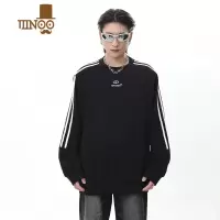 YANXU国潮美式oversize条纹圆领卫衣男潮牌高街宽松情侣套头上衣
