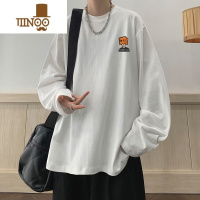 YANXU圆领卫衣男秋季青少年长袖T恤美式复古宽松休闲百搭打底衫潮
