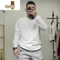 YANXU纯色净版打底衫2023春季男白色长袖宽松大码T恤弹力棉舒适休闲