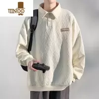 YANXU长袖Polo衫卫衣男士新款潮牌休闲宽松翻领情侣提花百搭上衣