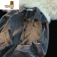 YANXU条纹vintage衬衫古着感男韩版长袖衬衣服日系cityboy外套潮