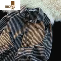 YANXU条纹vintage衬衫古着感男韩版长袖衬衣服日系cityboy外套潮