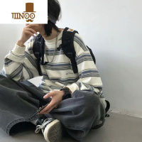 YANXU日系痞帅ins条纹卫衣男秋季宽松潮流复古港味网红慵懒风长袖t恤潮