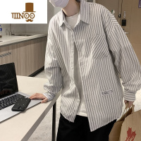 YANXU条纹衬衫男长袖ins港风复古帅气日系宽松休闲百搭潮流外套