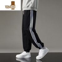 YANXU三条杠裤子男夏薄款透气宽松束脚条纹九分运动卫裤男士休闲裤