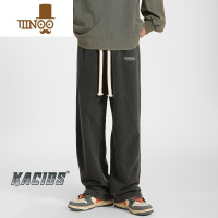 YANXU美式裤子男秋季高街潮牌水洗做旧阔腿直筒裤复古宽松休闲卫裤